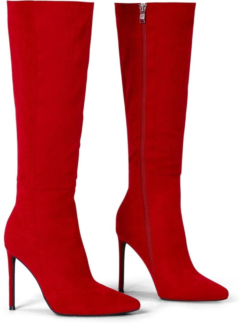 Women's 4 inch Knee High Long Boots Stiletto Tall Pointed Toe Heeled Boot Red - Picture 4 of 4